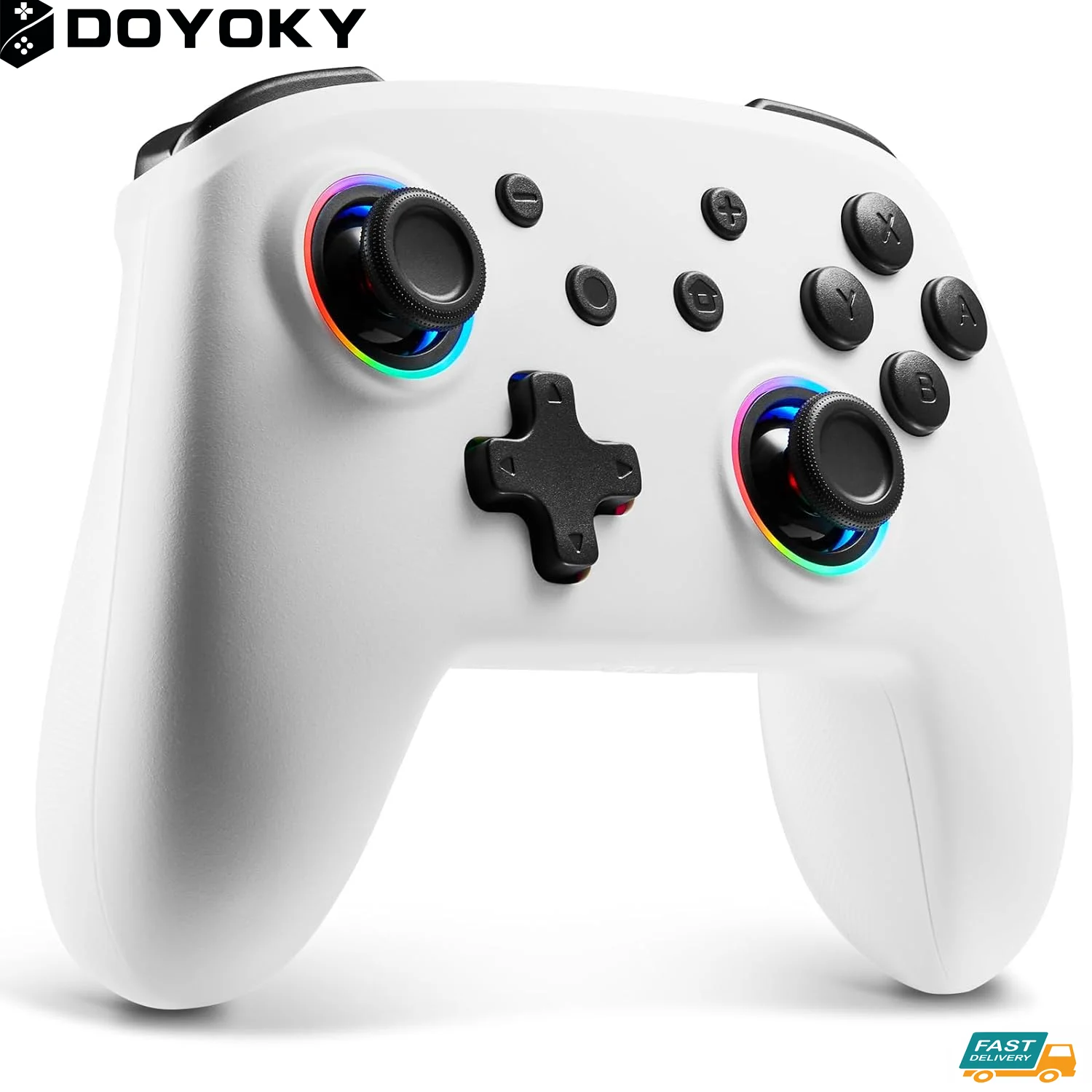 

DOYOKY Hall Effect Joystick Switch Controller for Switch/Switch Lite with 7 LED Colors/Motion Control/Dual Vibration/Turbo