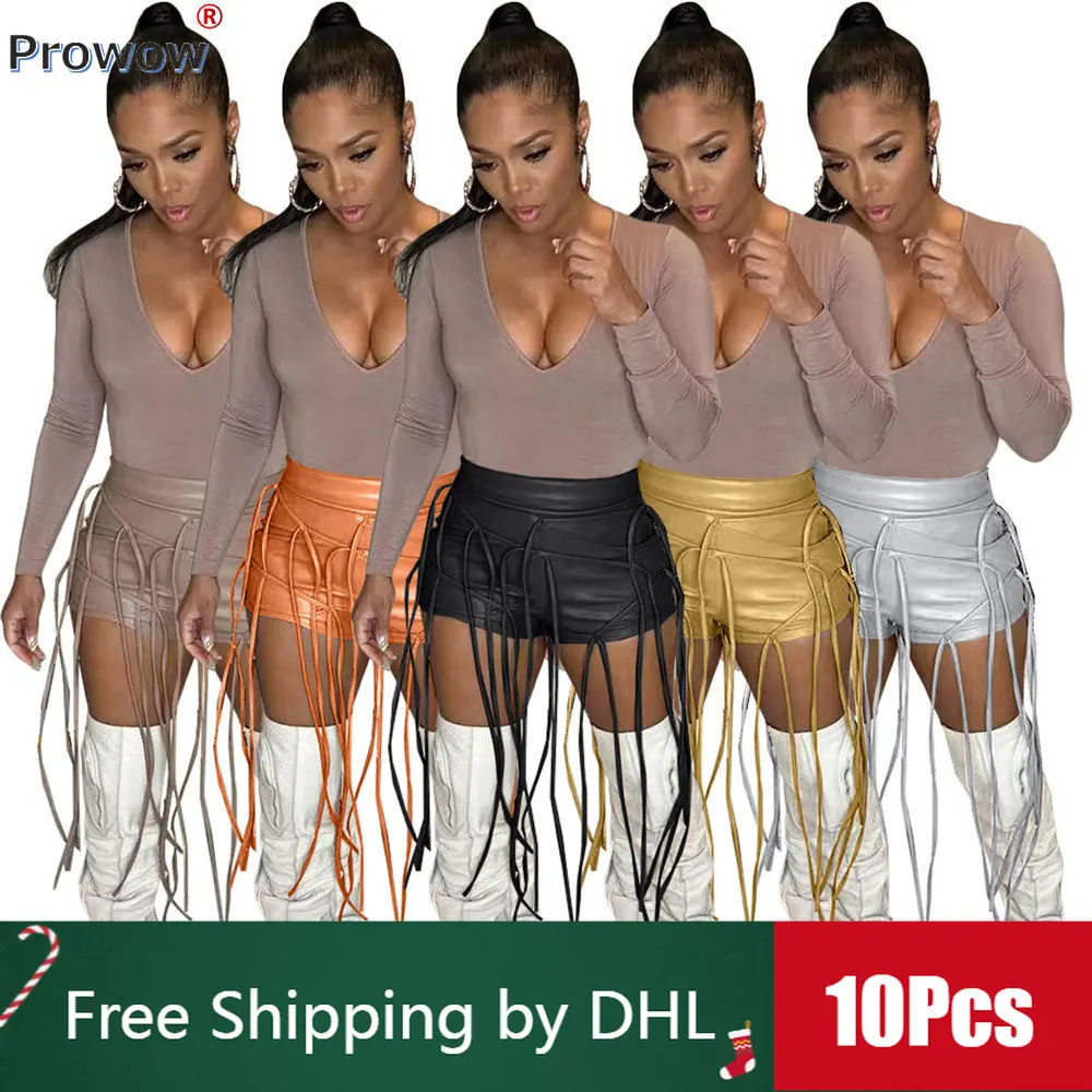 

10 Pcs Bulk PU Leather Short Y2k Pants Summer Sexy Streetwear Women Clothes Lace-up Tassel Casual Cycling Shorts Wholesale 9655