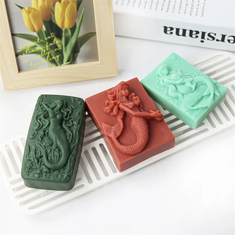 Silicone Mold Soap Molds 3D Mermaid Silicone Soap Mold DIY Ocean Goddess Candle Resin Making Geometry Square Chocolate Mold Home Decor Crafts Gifts