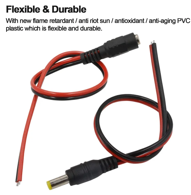 10pcs/pack--15CM 12V DC Power Cord Pigtail Male Cable 5.5x2.1mm For CCTV Camera LED Lights 5