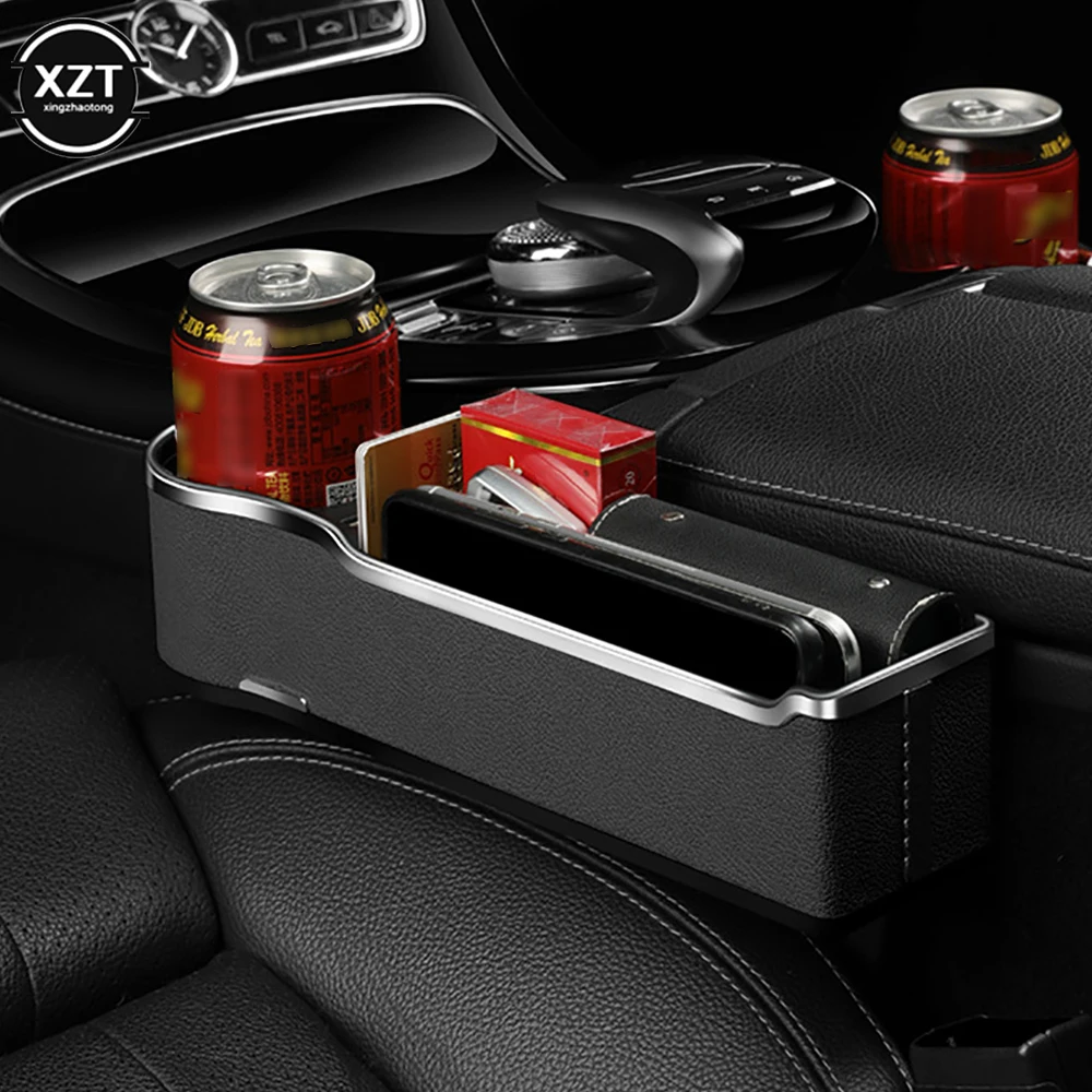 

QC3.0 Fast Charging Car Seat Crevice Storage Box Seat Gap Slit Pocket Catcher Organizer Dual USB Charger Cup Holder Phone Stand