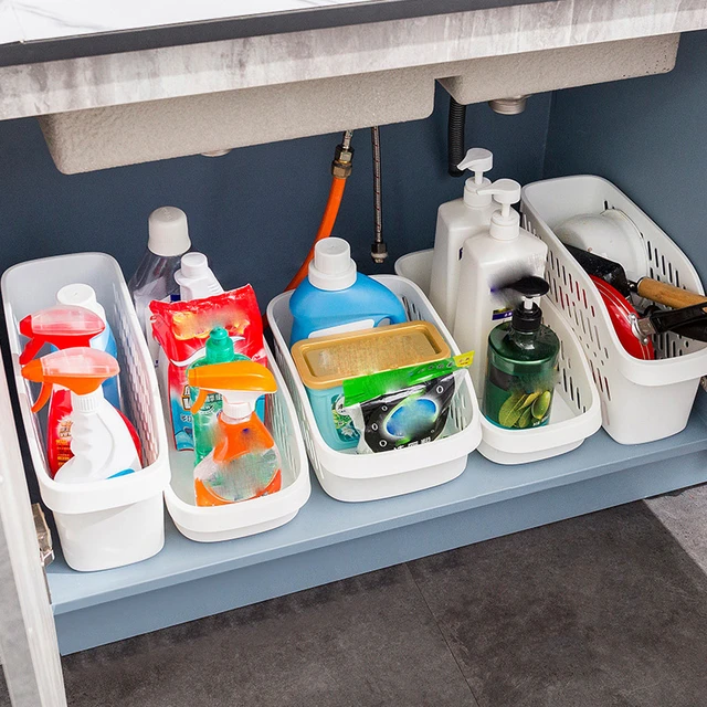 Bathroom Organizer Under Sink Drawer Storage Box With Wheel Under