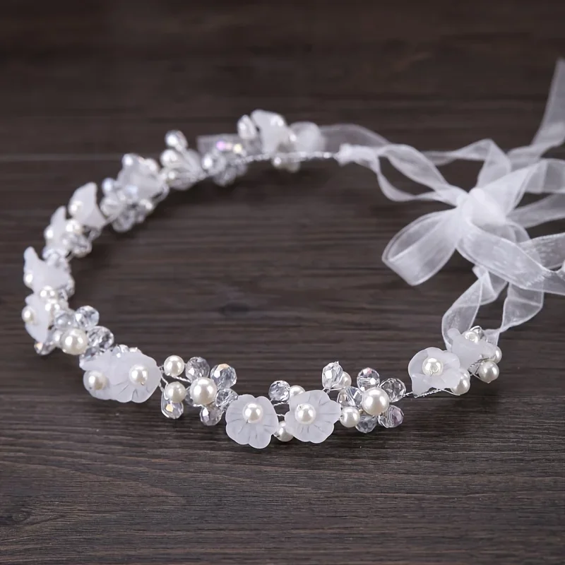 Bridal Hair Accessories Crystal Pearl Flower Hair Vine Band Headband Tiara For Women Bride Girl Rhinestone