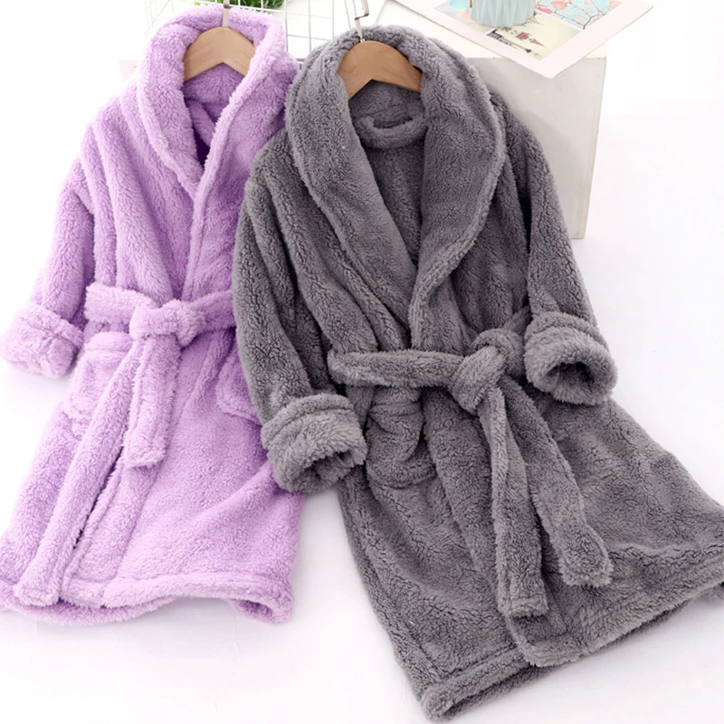 Boys Girls Flannel Pajamas Bath Robe Autumn Winter Children Bathrobe Soft Solid Color Kids Sleepwear Baby Cute Homewear Clothes