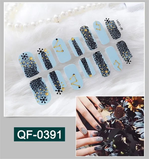 Lamemoria14tips Nail Stickers New Product Full Coverage 3D Summer Complete Nail Decals Waterproof Self-adhesive DIY Manicure QF391