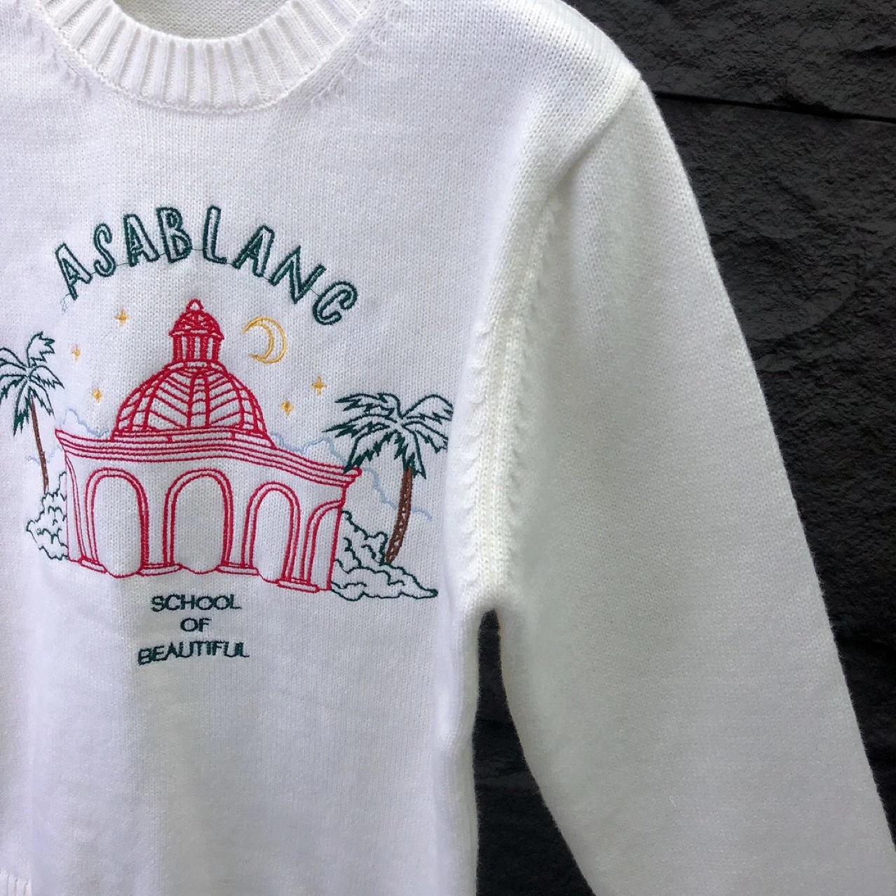 2024 Autumn New Long Sleeved Pullover Sweater for Men Letters Palace Embroidery Round Neck Vintage White Sweater