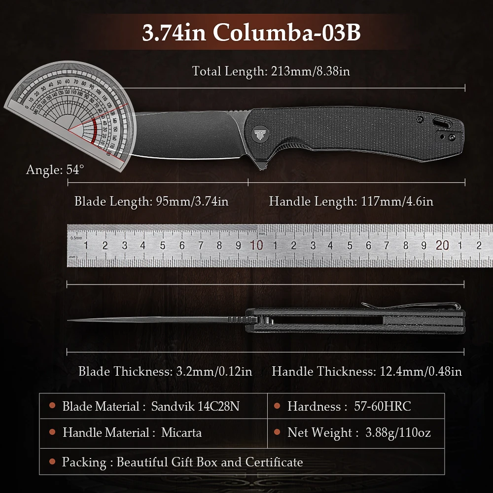 TRIVISA Folding Pocket Knife Men Sharp EDC Camping Knife Clip 3.74" 14C28N Steel Outdoor Tools Micarta Handle folding pocket knife