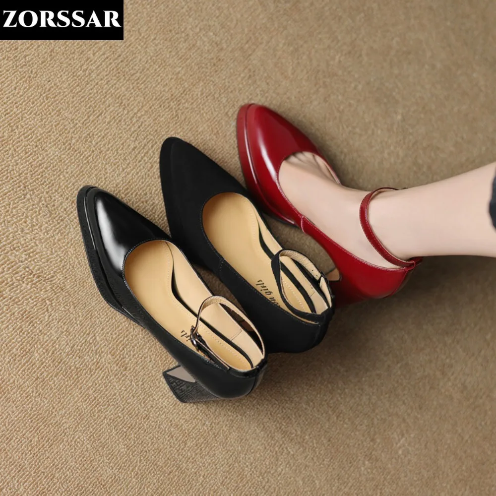

Red Mary Jane Women Pumps Thick High Heels Shoes Female Lolita Pointed Toe Shoes Spring Fashion Party Patent Leather Woman Shoes