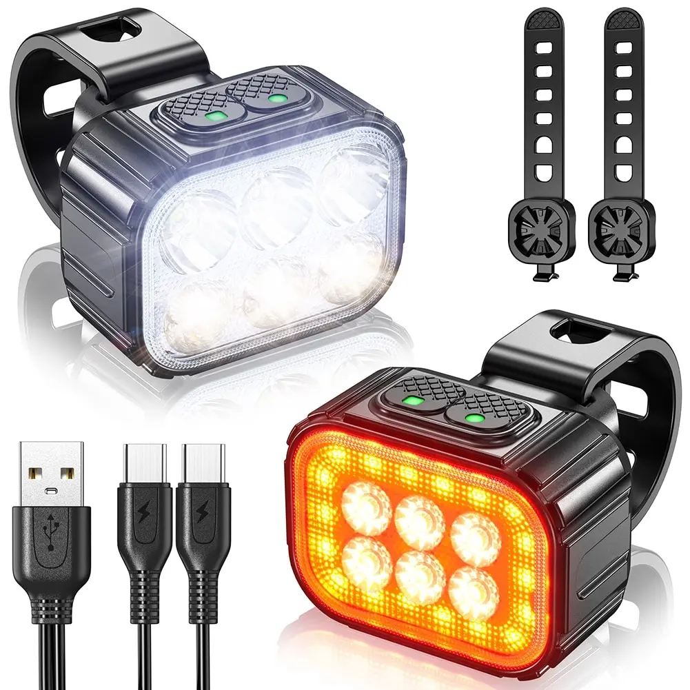 Juego de luces LED delanteras y traseras Q6 para bicicleta carga USB l juego-de-luces-led-delanteras-y-traseras-q6-para-bicicleta-carga-usb-l