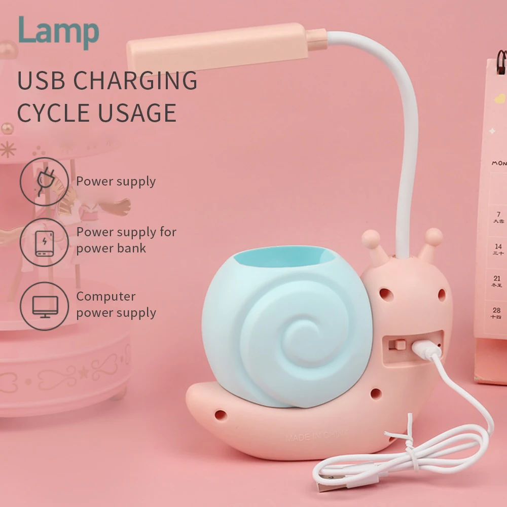 Cartoon table lamp cute snail night light USB rechargeable LED table light child eye protection desk lamp reading pen