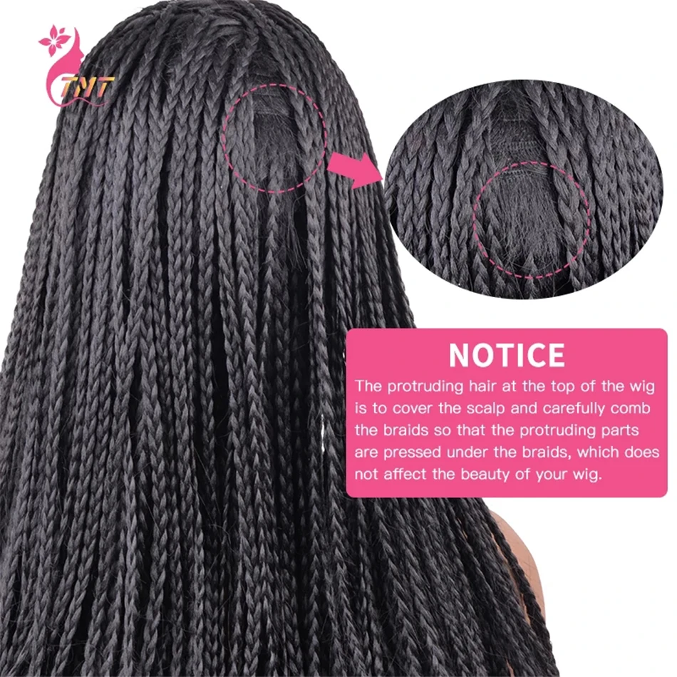 Long Straight Braided Wigs Synthetic Box Braid Wig For Black Women 26'' Machine Made Black Blonde Brown Crochect Braiding Wig