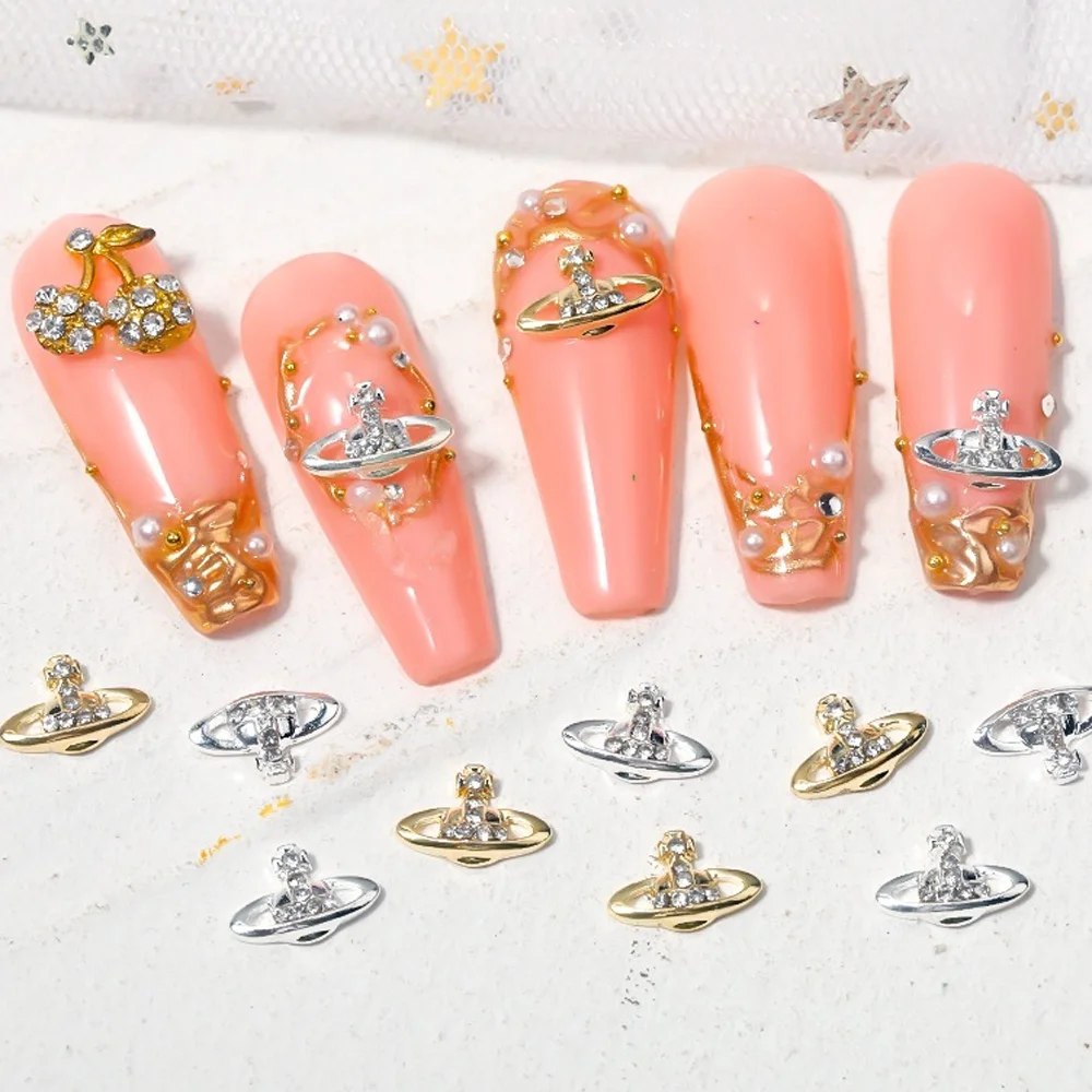 10pcs Punk Planet Nail Art Charm 3D Gold/Silver Glitter Planet Nail Decoration DIY Luxury Planetry Design Nail Accessories 4