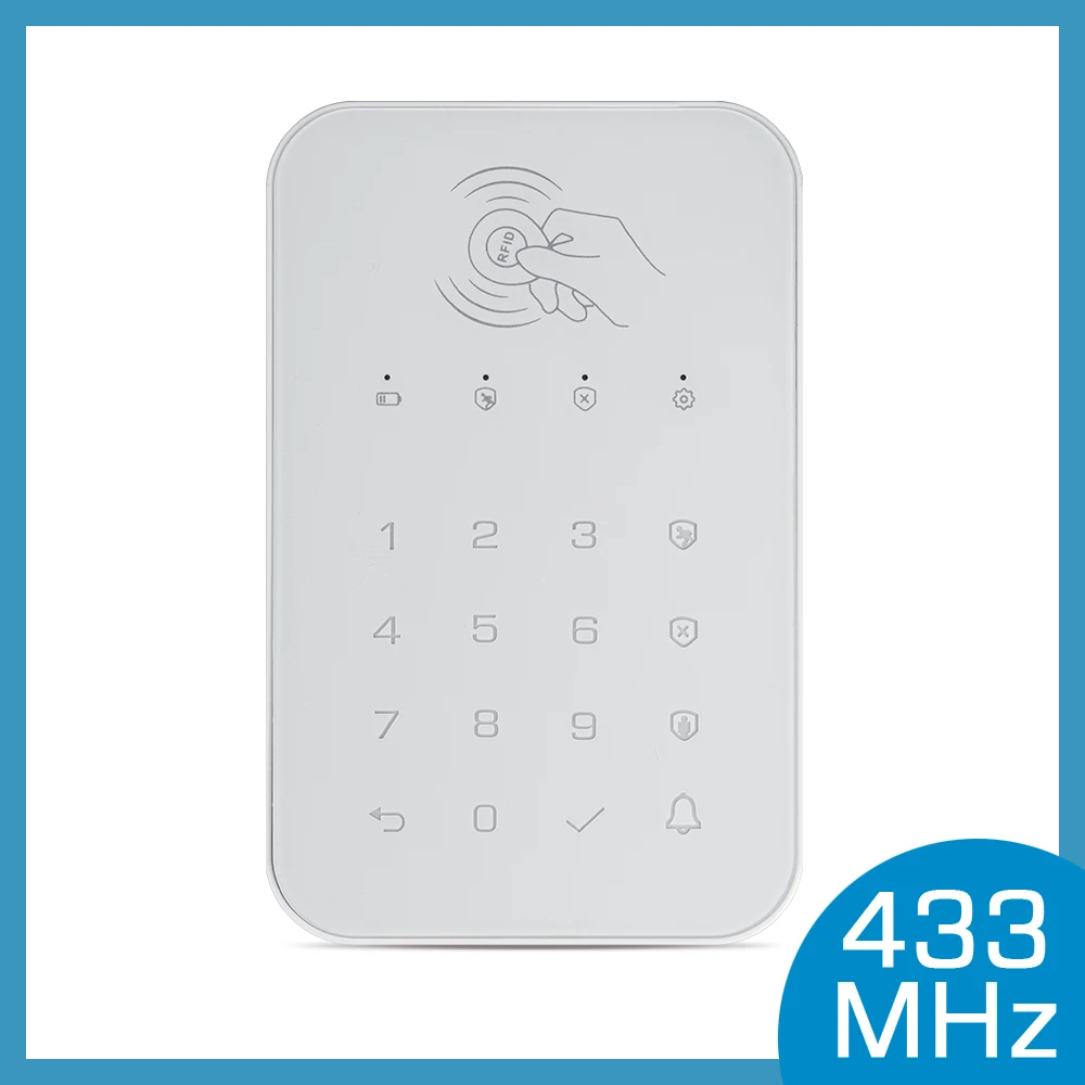 433MHz Wireless keypad for smart home security system kit for burglar fire alarm host control panel support RFID tag Arm Disarm