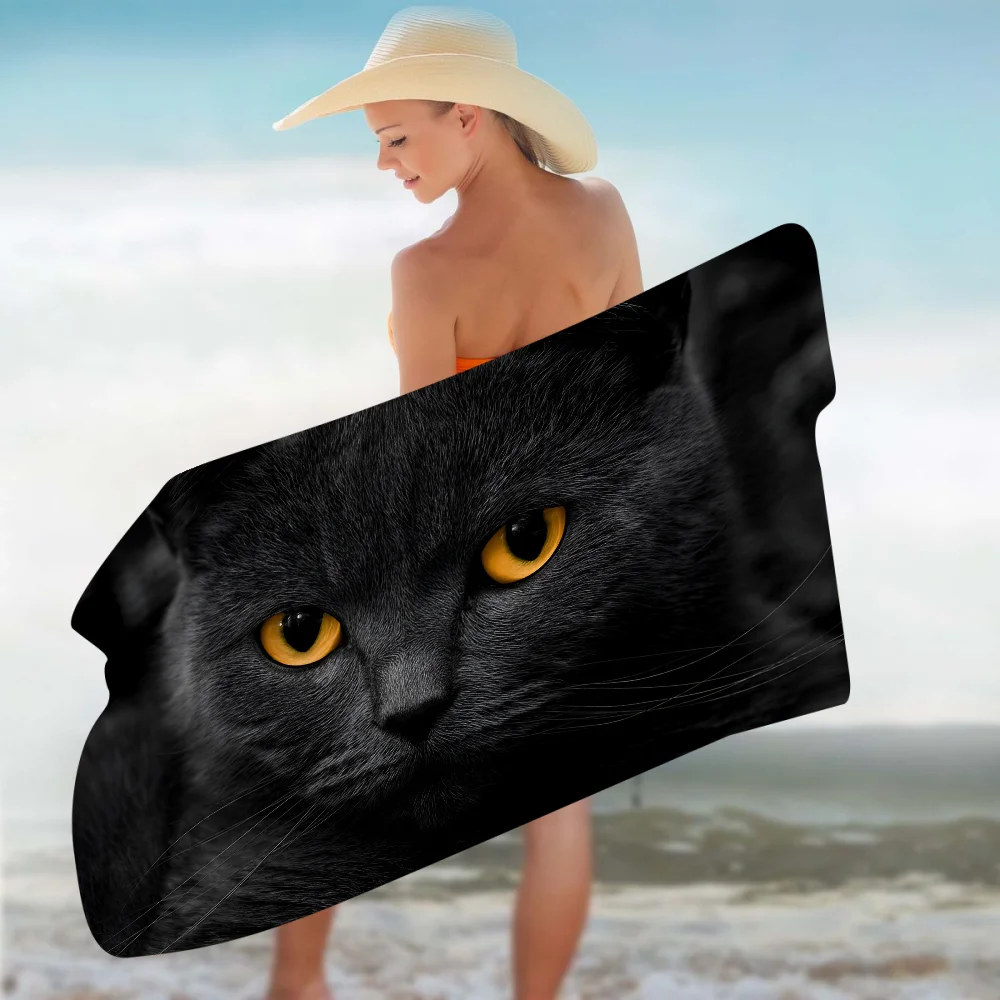 Black Cat Cartoon Beach Towel Cute Kawaii Room Decor Bath Girls Children Hand Towels For Bathroom Shower 6