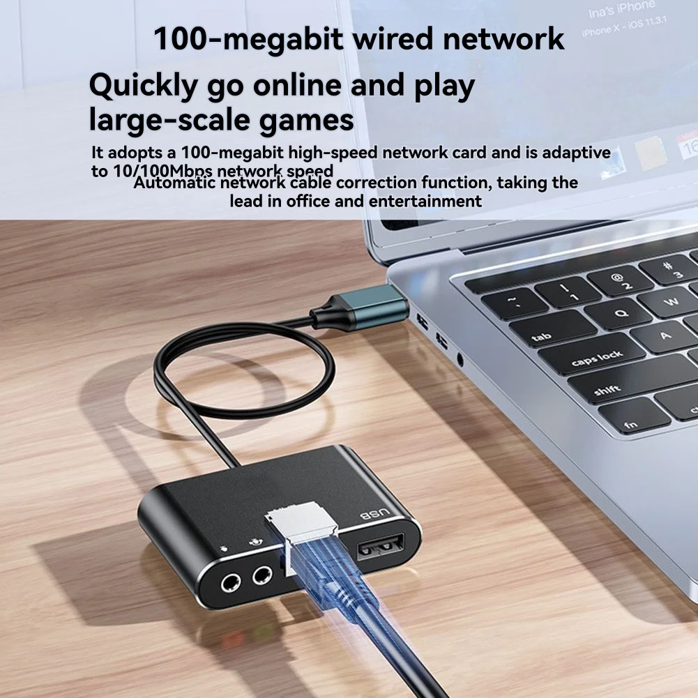 (A75T) USB 4-in-1 다기능 확장기 USB 이더넷 어댑터 USB 네트워크 카드 - USB RJ45 LAN USB - 3.5인치 오디오/사운드 카드