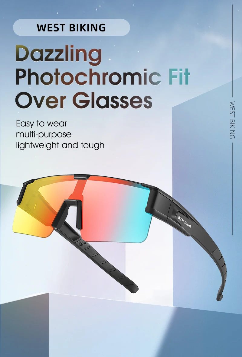 WEST BIKING Photochrome Sonnenbrille UV400 Blendschutz Überbrille für Kurzsichtige Radfahren Outdoor Fahren Leichte Sportbrille – Detail 1