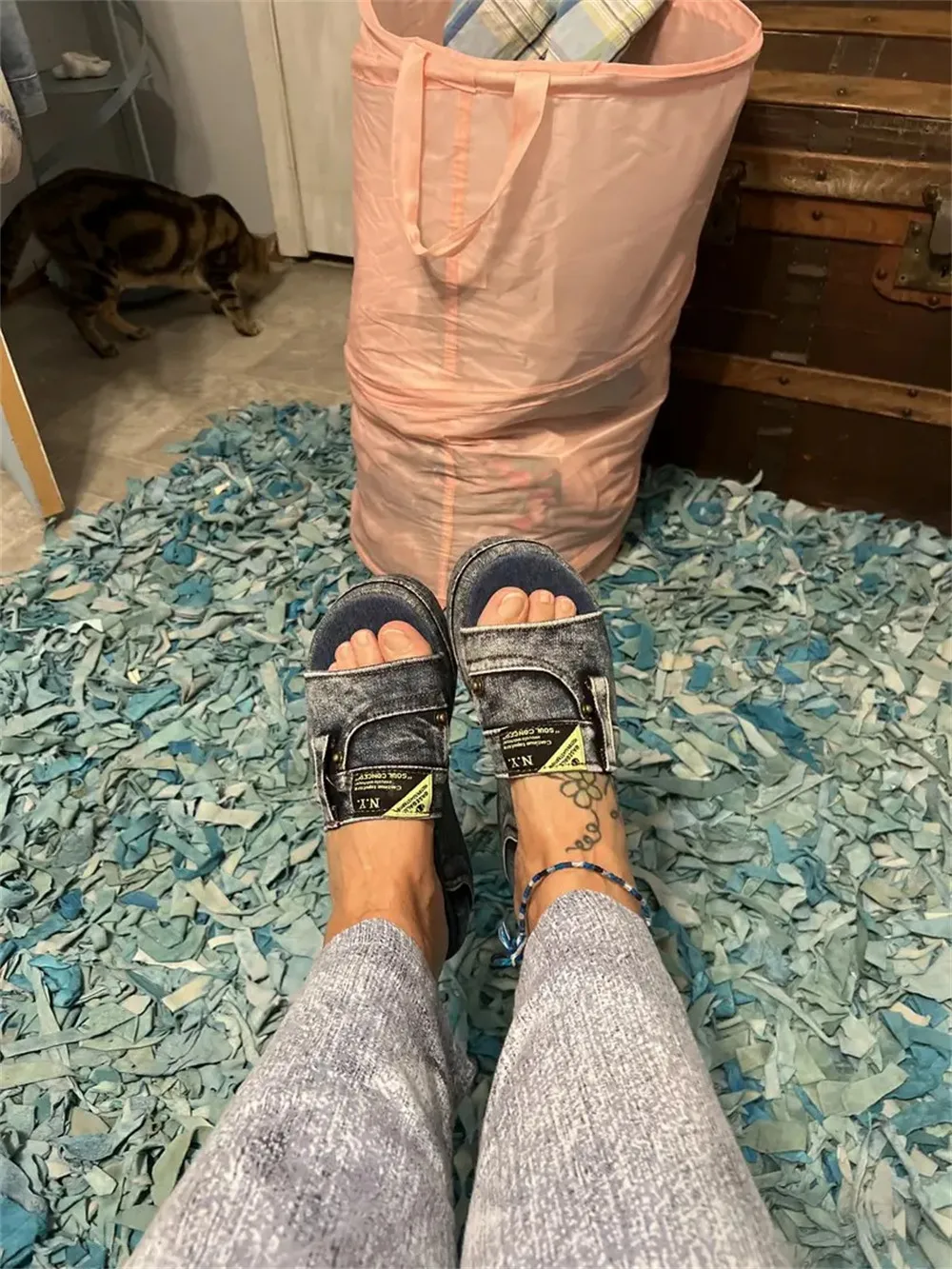 Women's Denim Platform Sandals Casual Wedges Heeled Summer Slides_voghion.com