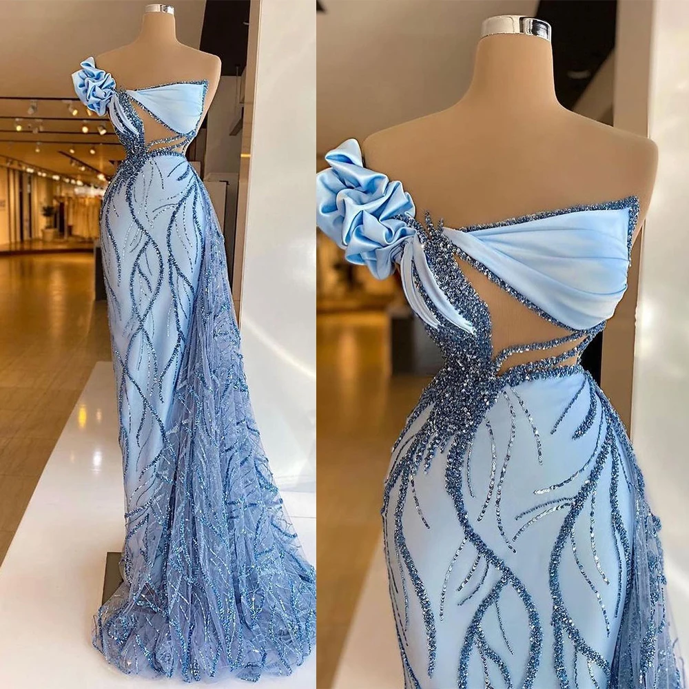 

Классическое небесно-голубое вечернее платье знаменитости с открытыми плечами строгие вечерние платья с оборками Индивидуальный Пошив