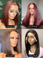 Perruque Bob Lace Front Wig naturelle Remy lisse, cheveux courts, 13x4,perruques naturelles multiples raies, pour femmes africaines 5