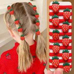 10 - Piece Red Strawberry Hair Tie Set - Cute and Festive Children's Styling Accessory (10 pcs)