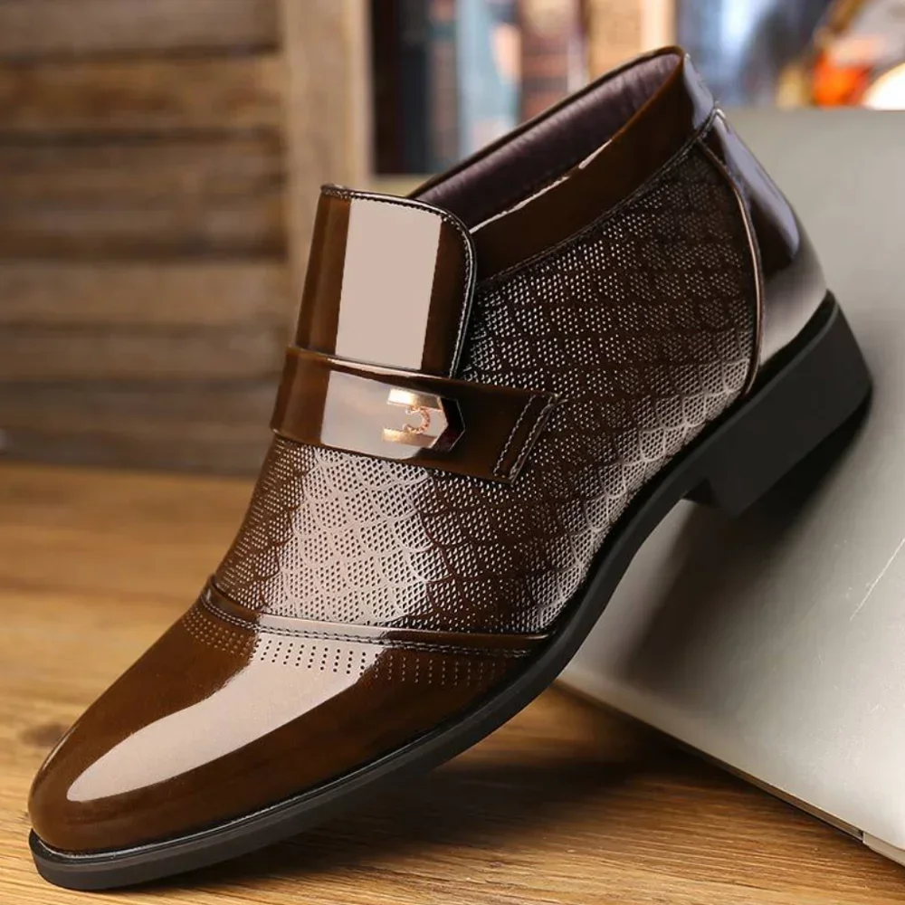 Luxury Patent Leather Business Chelsea Boots Mens Winter Ankle Boot Thick Artificial Fur Snow Boots Hombre Dress Shoes men chelsea boots