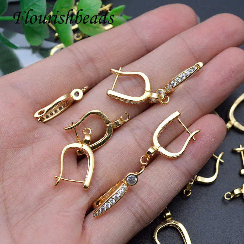 Good Quality Gold Color Metal Earring Hooks Clasp CZ Beads DIY Ear  Accessories Jewelry Findings 30pcs/lot