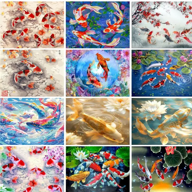 GATYZTORY Unframe Oil Painting By Numbers Fish Drawing On Canvas Acrylic Paint Pictures By Numbers Animal Decor For Home