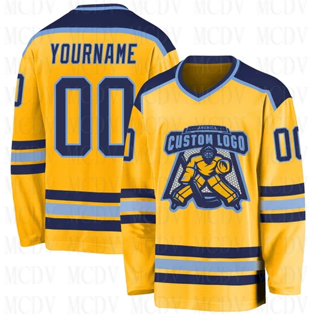 Blue/Gold/Black Custom Sublimated Blank Hockey Jerseys | YoungSpeeds