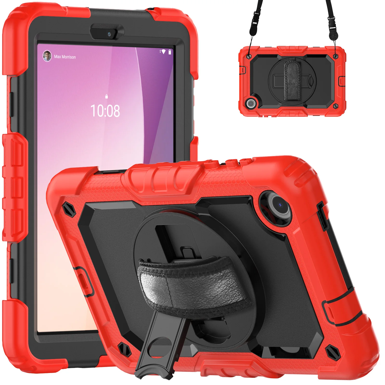 Case For Lenovo Tab M8 4th (Gen) 2023 8.0 inch TB300XU Shockproof Case With Shoulder Strap/360°Rotating Hand Strap/PC Stand_voghion.com