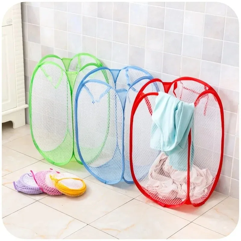 Portable Nylon Mesh Laundry Storage Basket for Home Use