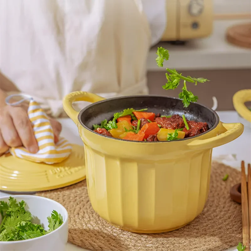 21cm Multifunctional Household Uncoated Stew Pot Cast Iron Soup Pot Clay  Pot Enamel Pot Low Pressure Cooking Pots