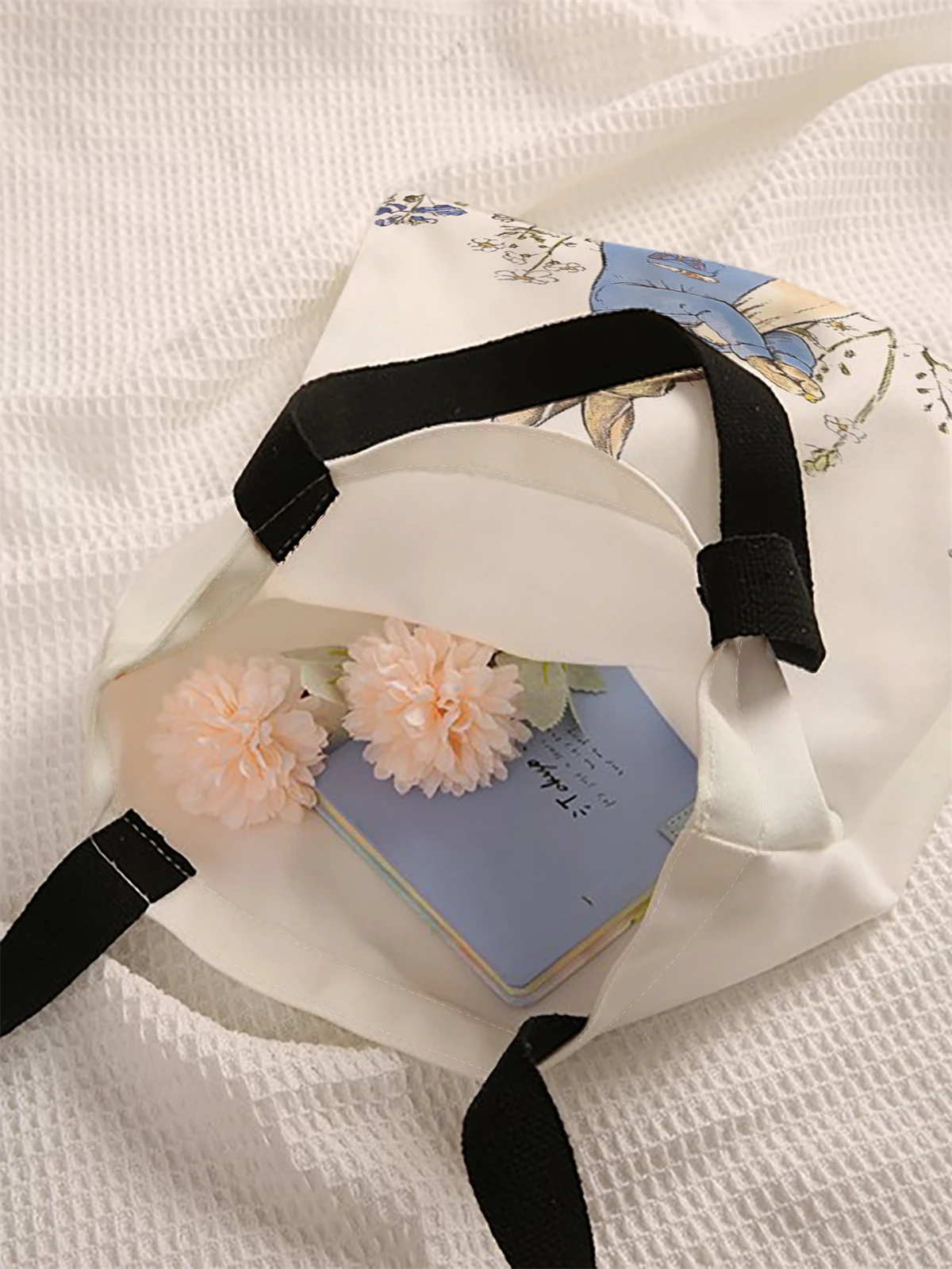 Rabbit pattern printed casual handbag, reusable fashionable backpack, multifunctional handbag, canvas shopping bag