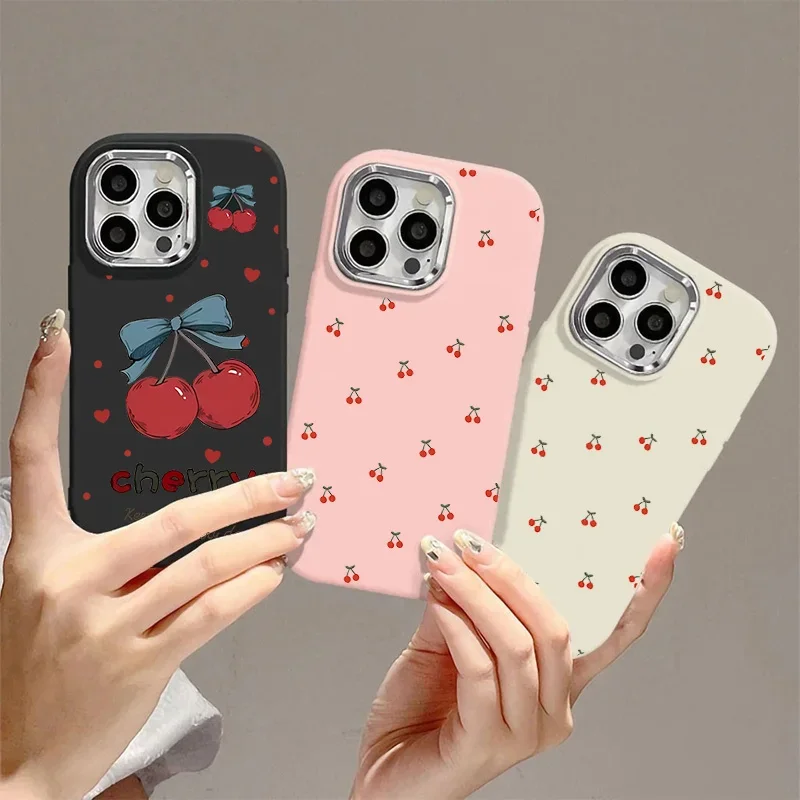 Cute Cherry Bow Luxury Lens Cover Phone Case