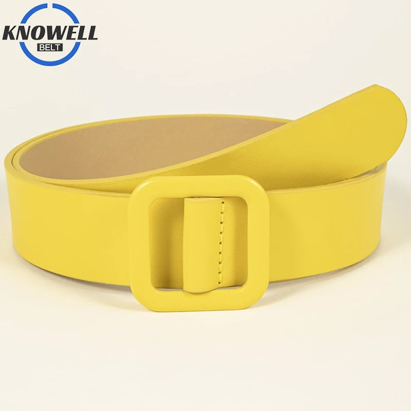 YellowCasualPuBeltsForWomenLuxuryDesignerBrand2022Solid