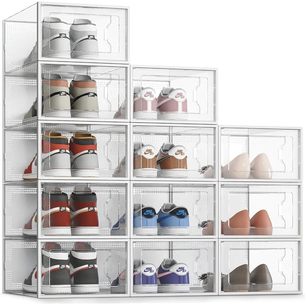 

XX-Large 12 Pack Shoe Storage Box, Clear Plastic Stackable Shoe Organizer for Closet, Shoe Rack Sneaker Containers Bins Holders
