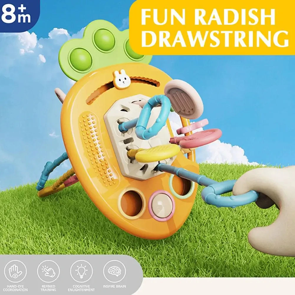 Montessori Pull String Toys Cute Rabbit Radish Babies Sensory Toys Teethers Developmental Fine Motor Skills Toys Baby Gifts