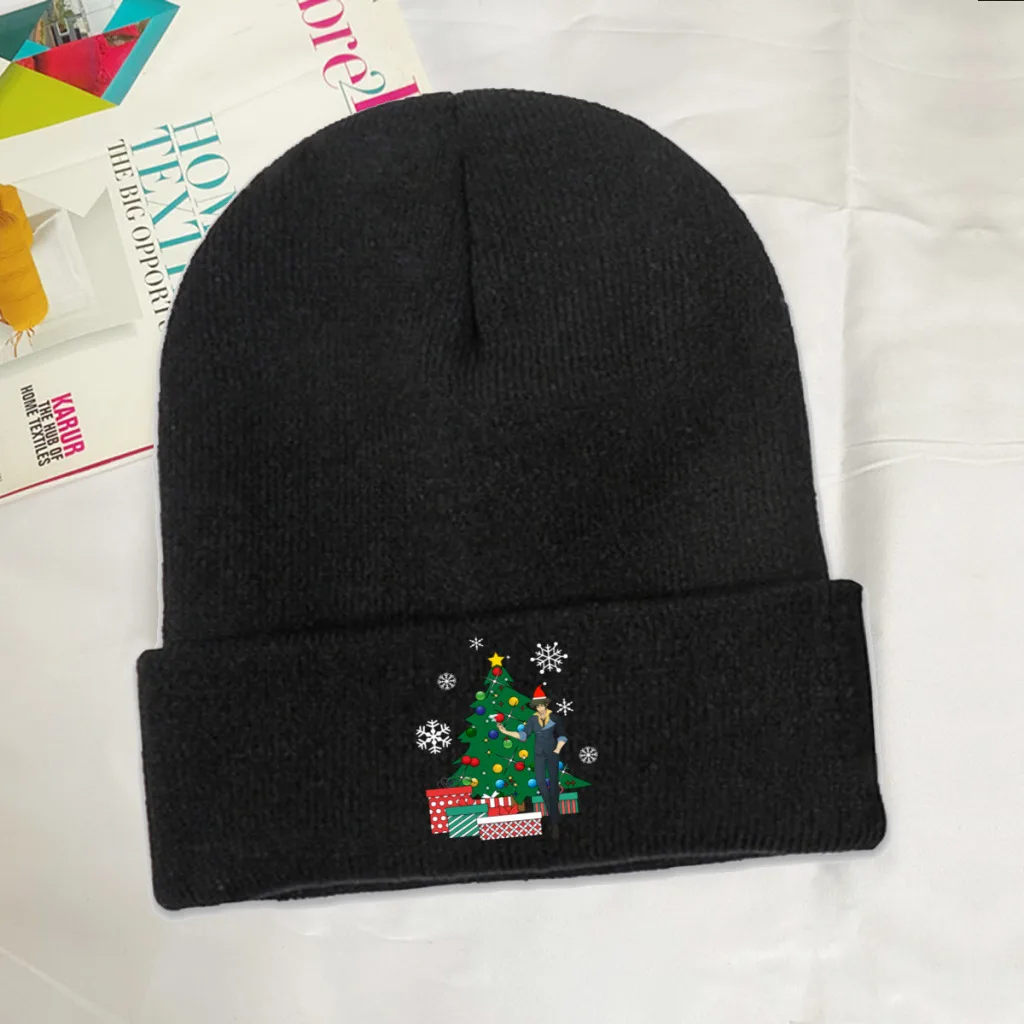 

Cowboy Bebop Spike Anime Skullies Beanies Caps Around The Christmas Tree Knitted Winter Warm Bonnet Hats Unisex Ski Cap