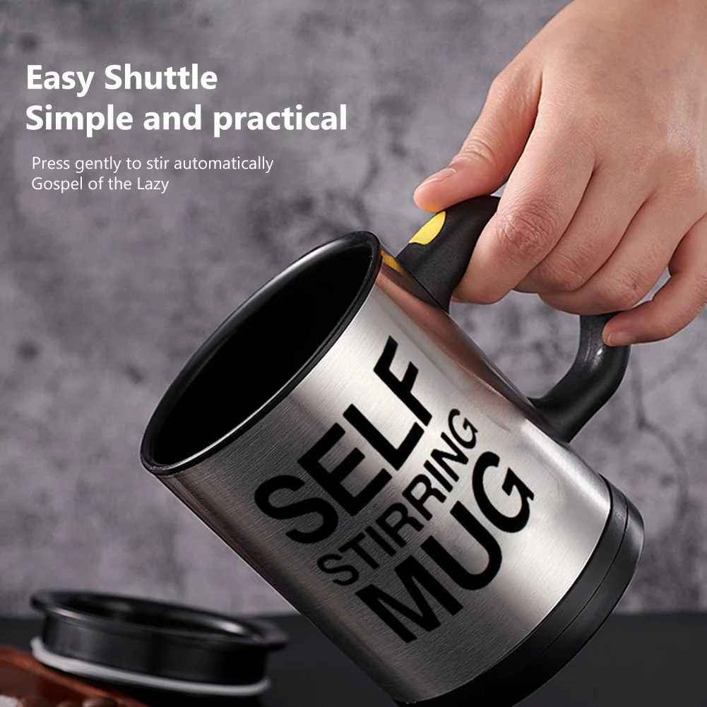 1pc 400ml Stainless Steel Self Stirring Mug Lid With Automatic