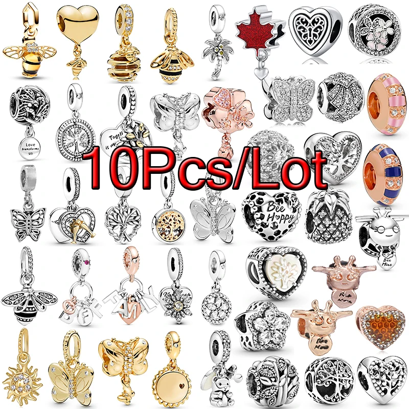 

10Pcs/lot Gold Color Bee Life Tree Heart Charms Beads Pendant Fit DIY Bracelets Bangles For Women Men Jewelry Making Wholesale