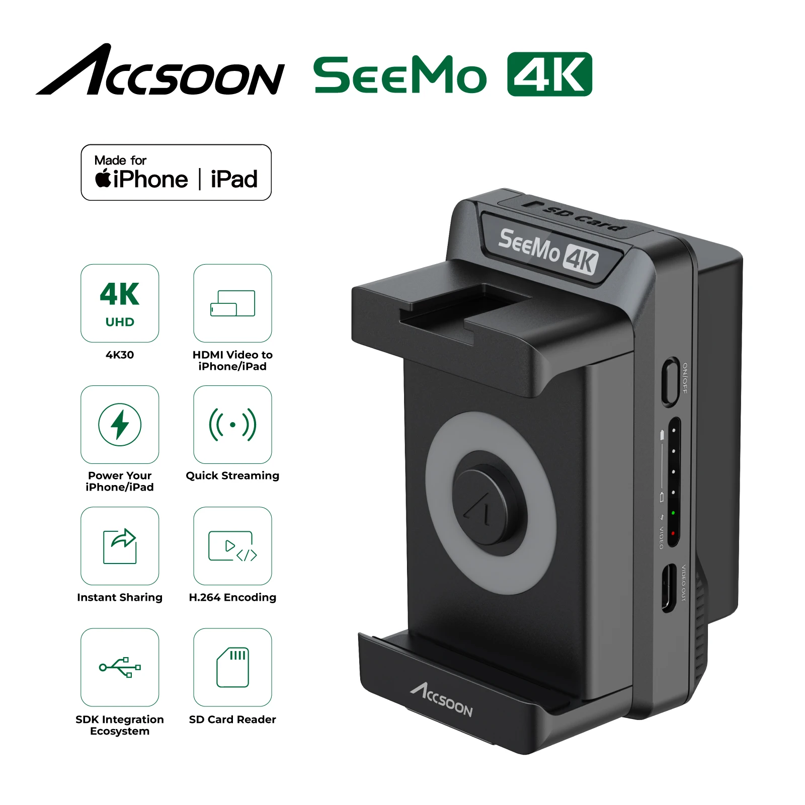 

Accsoon Seemo 4K SD Card Reader for IPhone ipad Charging Recording Sharing Video Live Streaming Capture HDMI to IOS Monitor
