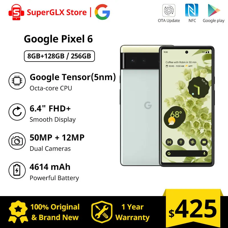 

Original Google Pixel 6 5G Unlocked Smartphone 8GB RAM 128GB/256GB ROM 6.4" Google Tensor Octa Core Android 12 Mobile Phone NFC