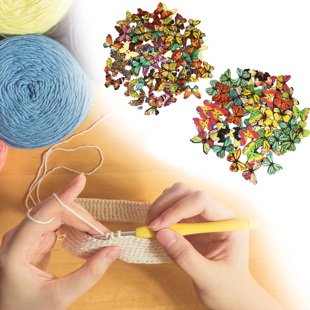 Vintage Wooden Buttons Printing Butterfly Flower Gear Round Buttons DIY Sewing Craft Scrapbooking Knitting Clothes Decor