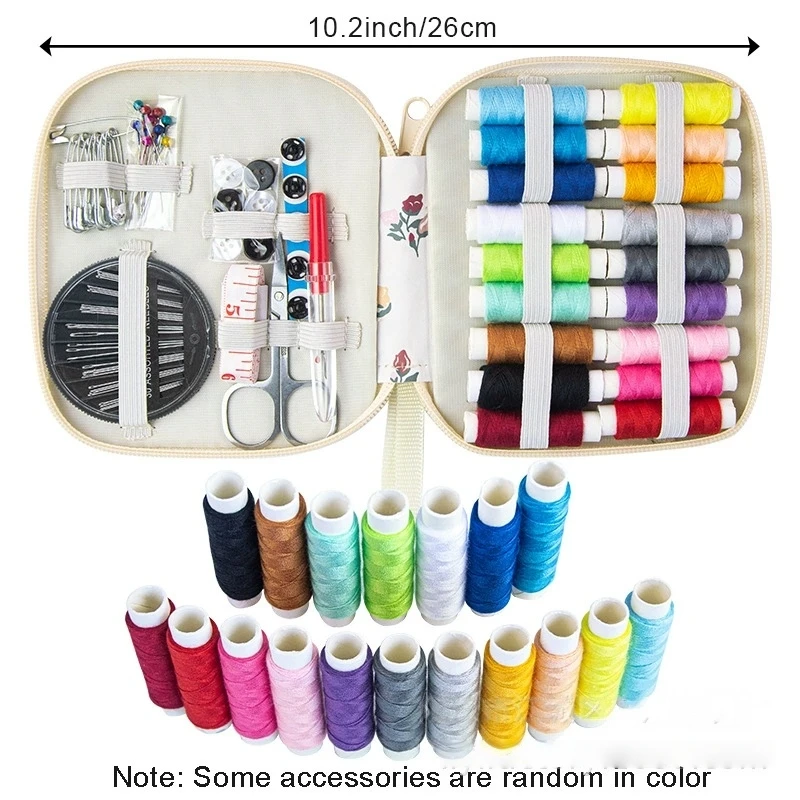 휴대용 바느질 키트 세트 (실, 바늘, 가위, 줄자, 단추, 자수실, 수공예 바느질 도구 포함)