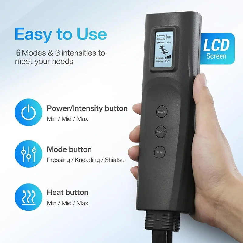 Kompressiounsbeenmassagegerät Pneumatesch Fouss- a Wadebeheizung Loftwécklungen Handcontroller Muskelentspannung Schmerzliichterung_voghion.com