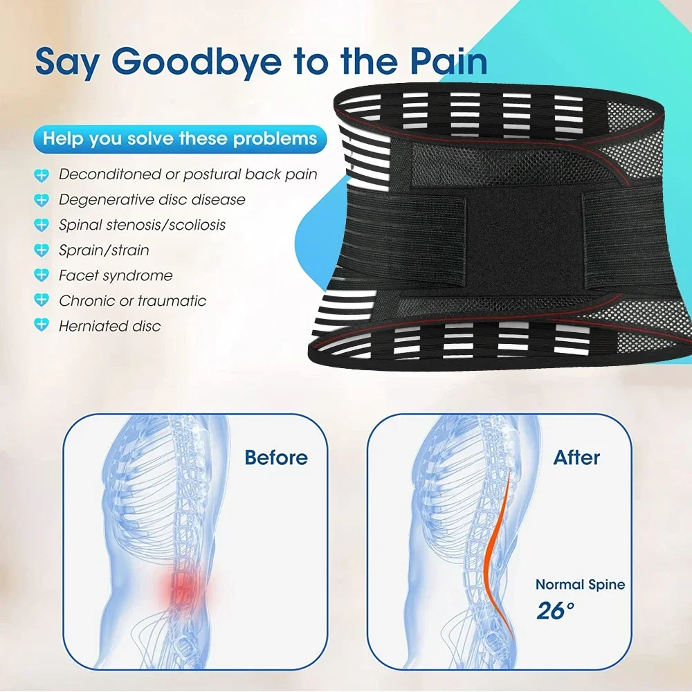 Back Braces for Lower Back Pain Relief with 5 Stays Breathable Back Support Belt for Men/Women Anti-skid Lumbar Support Belt