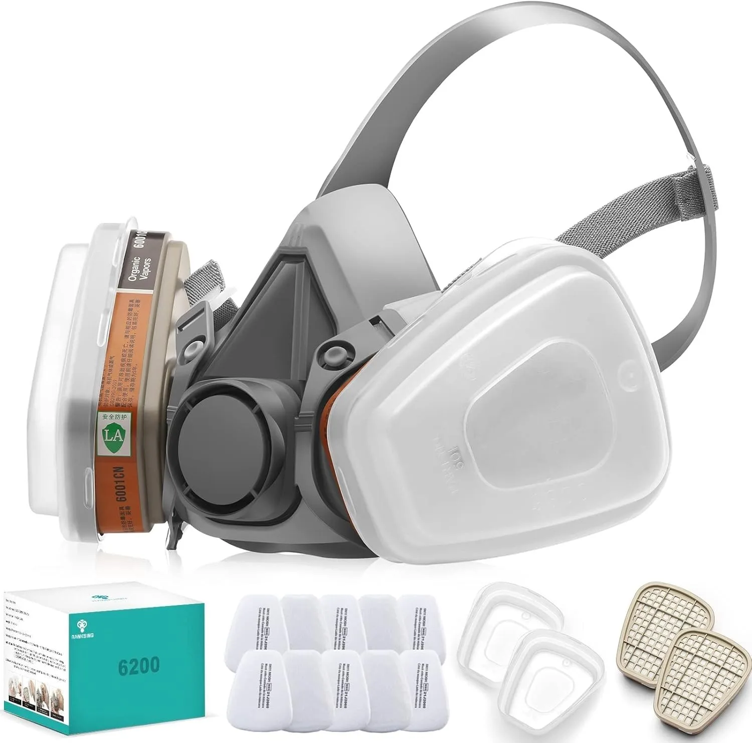 3M Reusable Respirator Gas Mask Half Facepiece Shield 6200 Face Cover with Filters for Dust, Fumes, Asbestos, Chemicals
