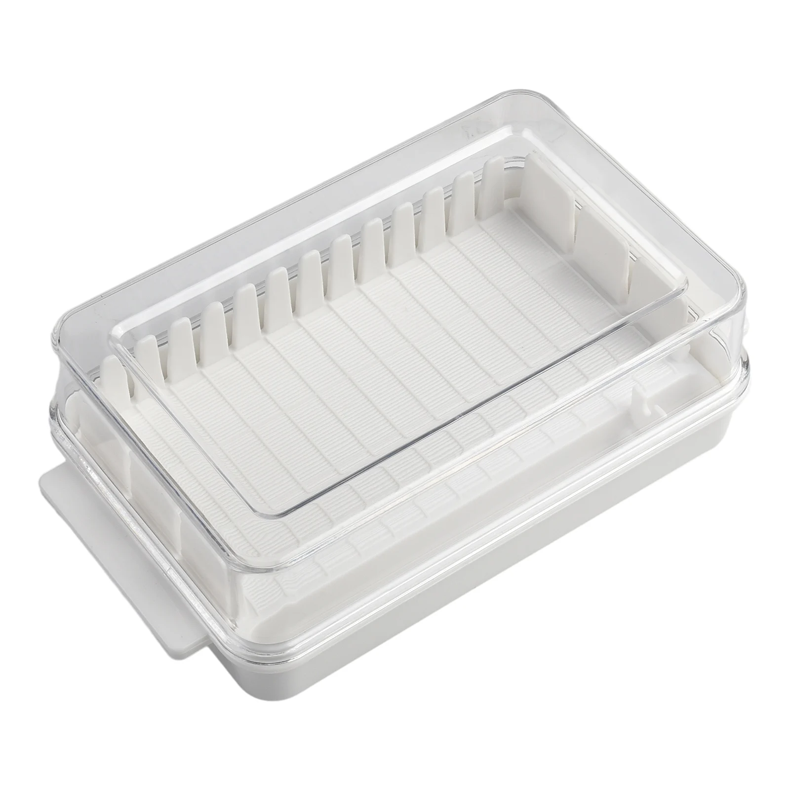 

Butter Box Cheese Storage Box PP White 16.5*9.5*5cm Butter Cut Cheese Refrigerator Designed With An Inner Ridge