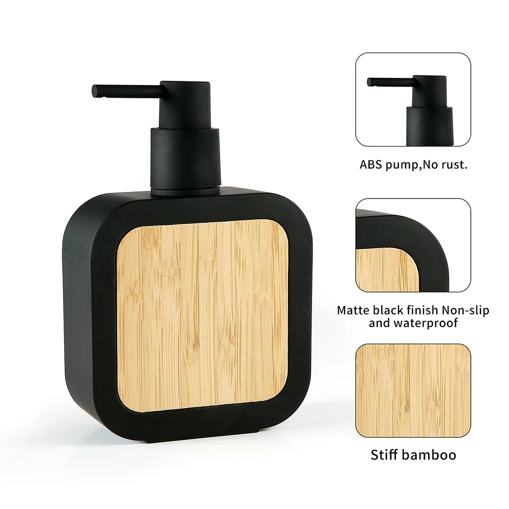 Soap Dispenser Bamboo Decoration Rust-Resistant Pump Bathroom Hand Soap Kitchen Dish