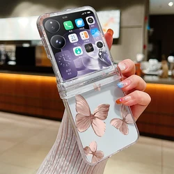 Golden Butterfly Print Shockproof Clear Folding Phone Cover - Hinged Case for Xiaomi Mix Flip (A162)