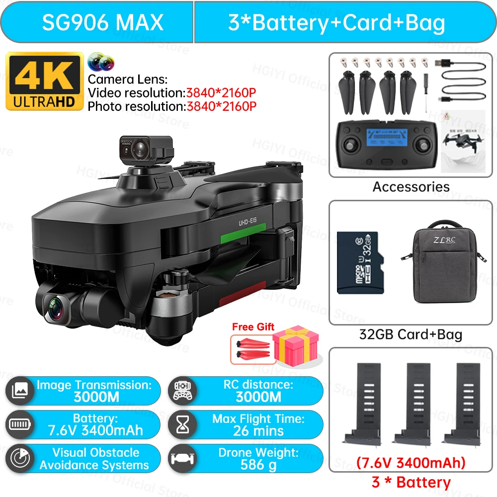 gopro drone HGIYI SG906 MAX2 5000mAH GPS Drone 4K Professional Camera with 3-Axis Gimbal 360 Obstacle Avoidance 906 MAX Brushless Quadcopter best drone with camera Camera Drones